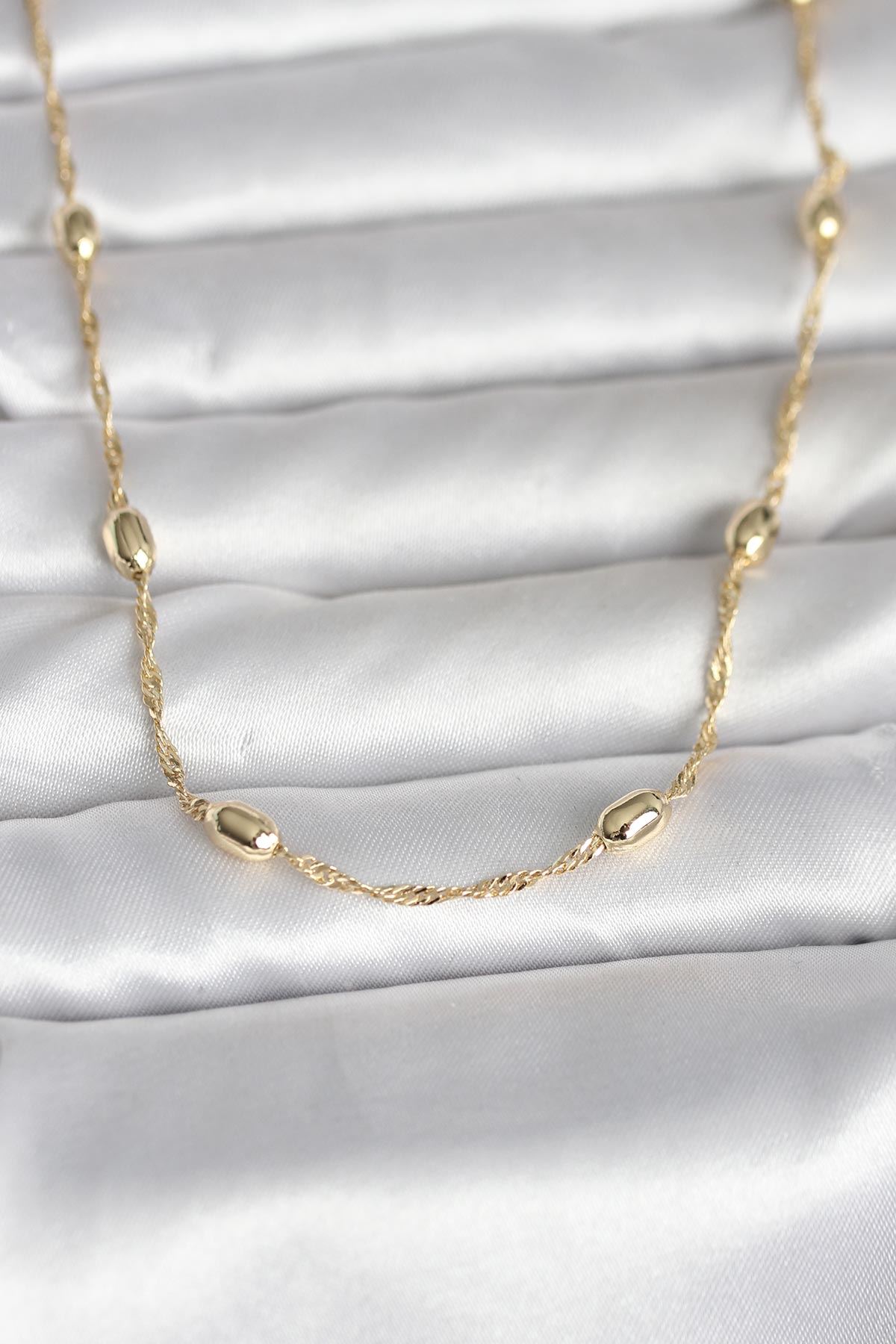 YRTCL CM 14K Gold Renk Burgu Zincirli Damla Topçuk Model 45 cm Kadın Kolye