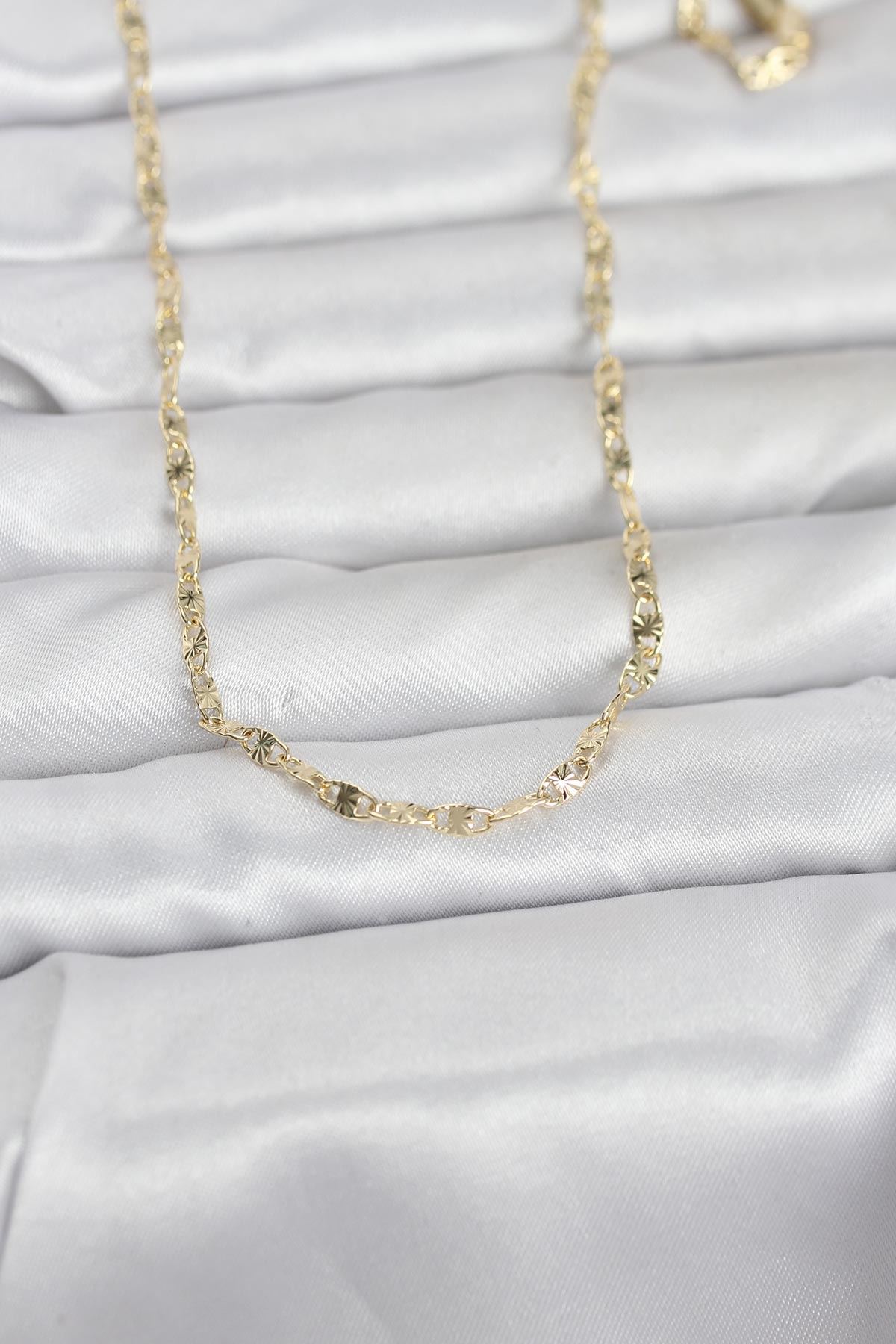 YRTCL CM 14K Gold Renk Lazerli Gemici Zincir Model 60 cm Kadın Kolye