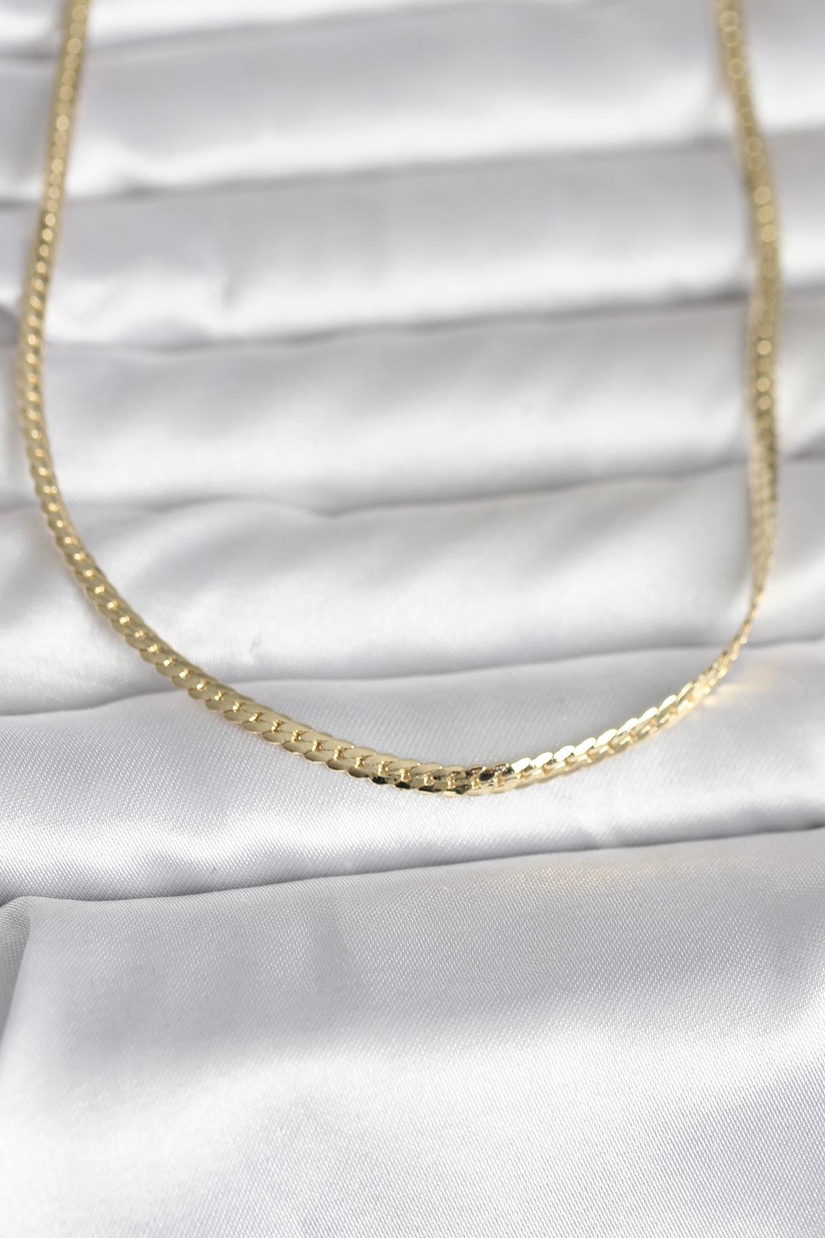 YRTCL CM 14K Gold Renk Yassı Zincir Model 45 cm Kadın Kolye