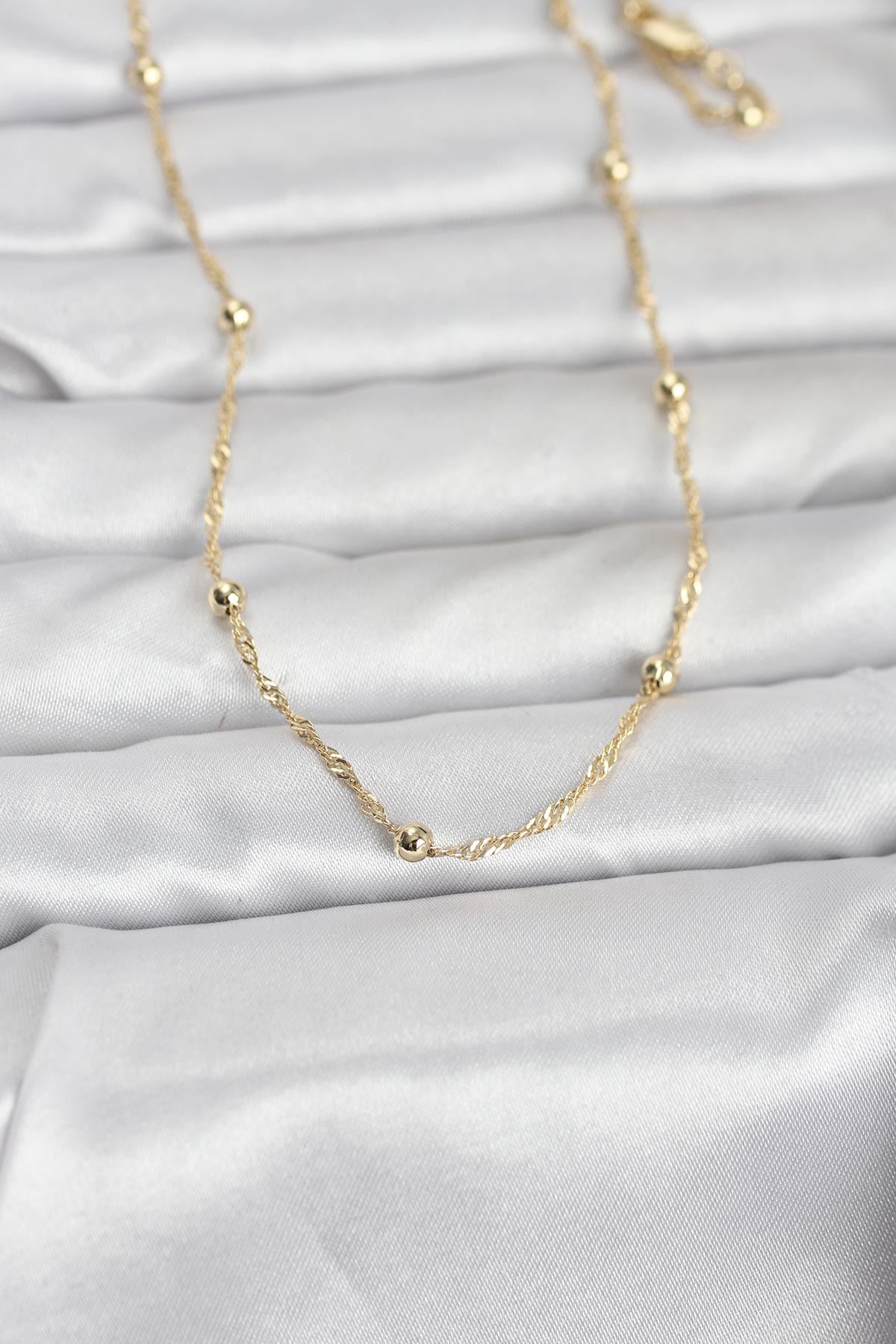 YRTCL CM 14K Gold Renk Burgu ve Top Zincirli Model 60 cm Kadın Kolye