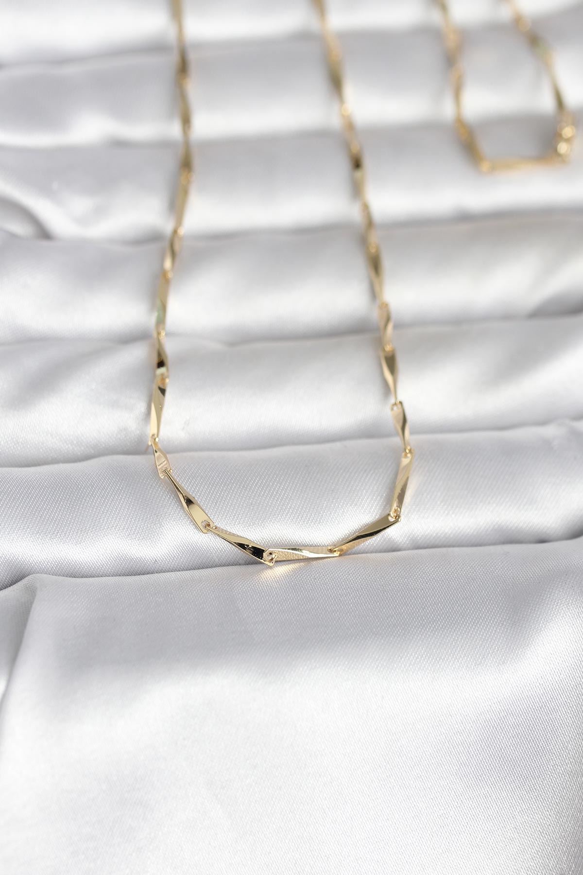 YRTCL CM 14K Gold Renk Kesme Çubuk Zincirli Model 60 cm Kadın Kolye