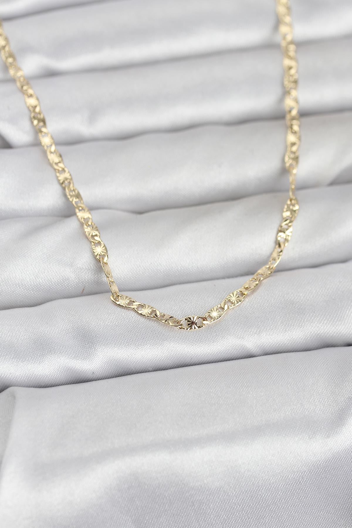 YRTCL CM 14K Gold Renk Lazer Zincirli Model 60 cm Kadın Kolye