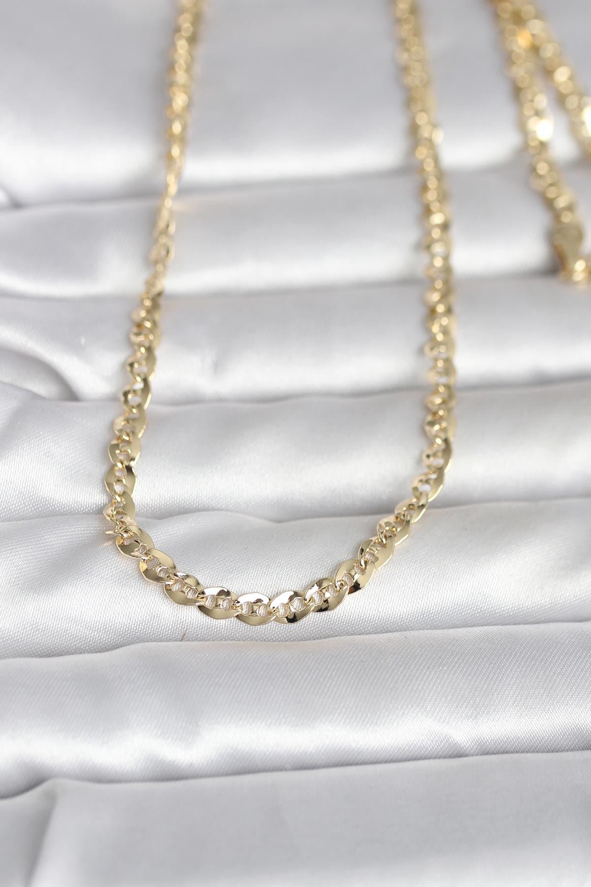 YRTCL CM 14K Gold Renk Yassı Oval Zincirli Model 60 cm Kadın Kolye