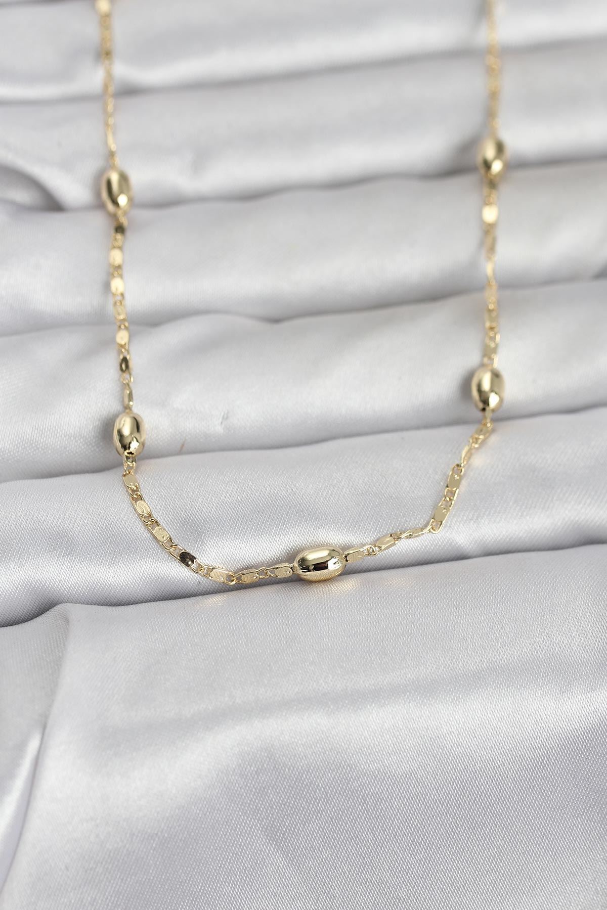 YRTCL CM 14K Gold Renk Damla Topçuklu Zincir Model 60 cm Kadın Kolye