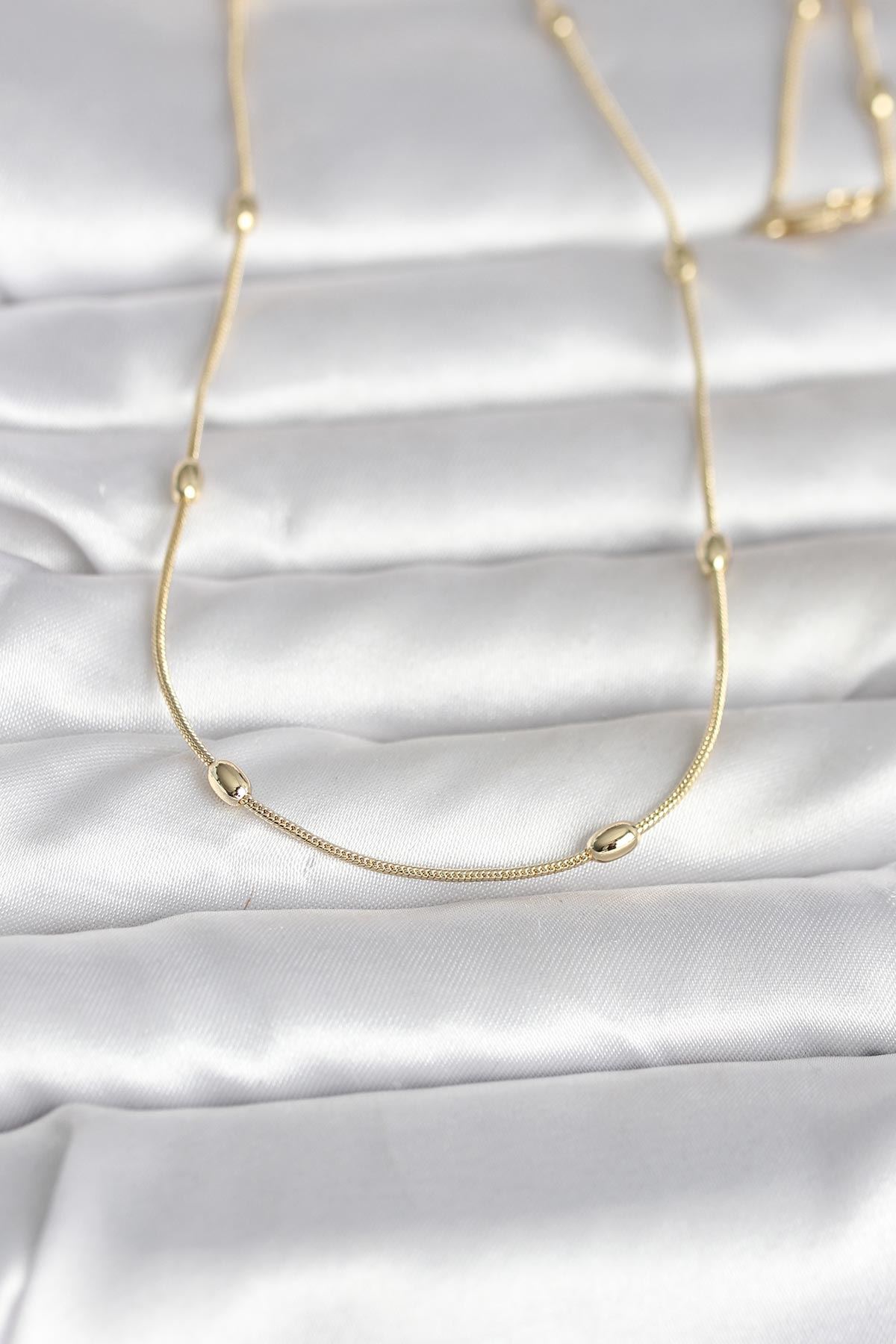 YRTCL CM 14K Gold Renk Yılan Zincirli Damla Topçuk Model 60 cm Kadın Kolye