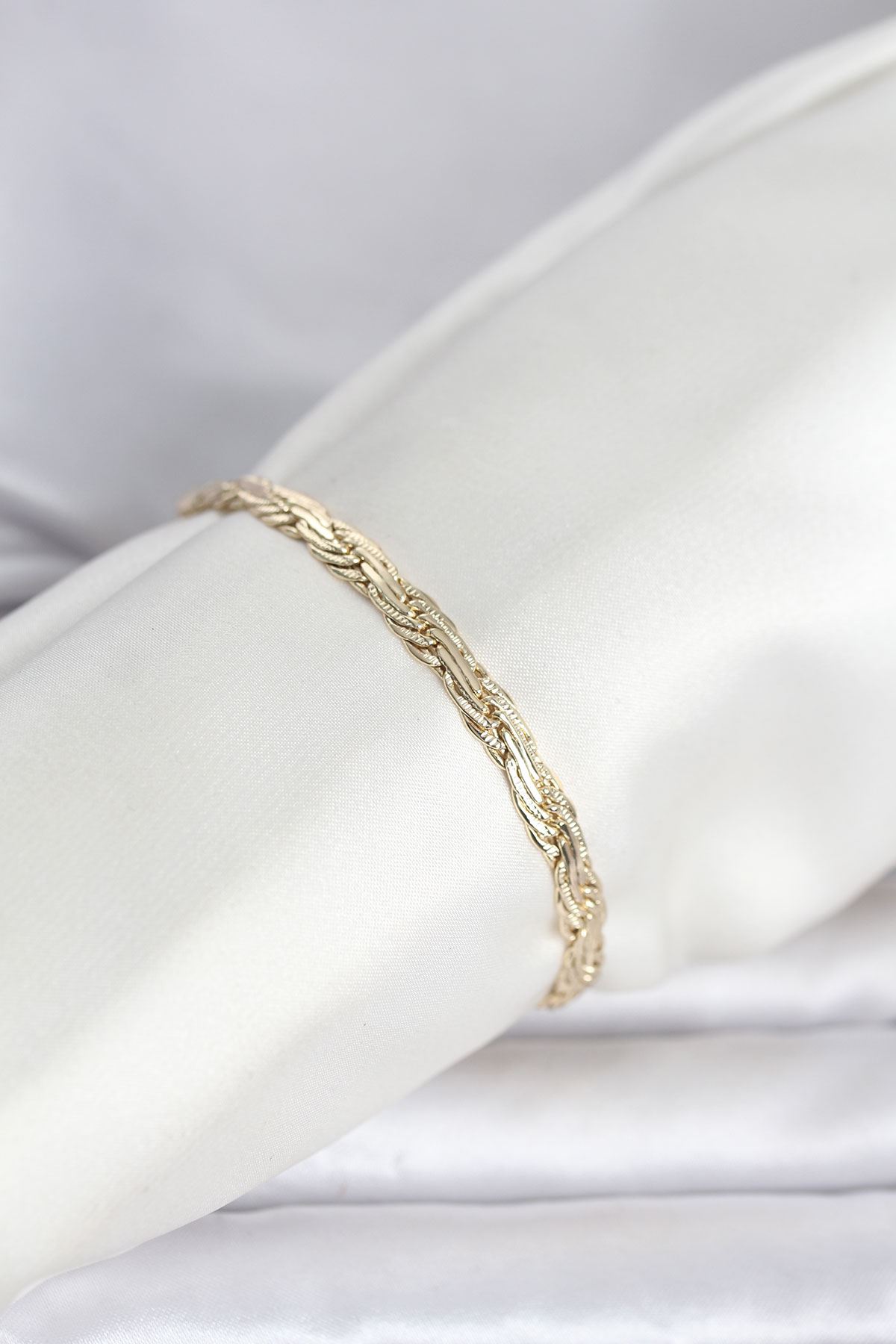 YRTCL CM 14K Gold Renk Ezme Sarmal Zincir Model Kadın Bileklik