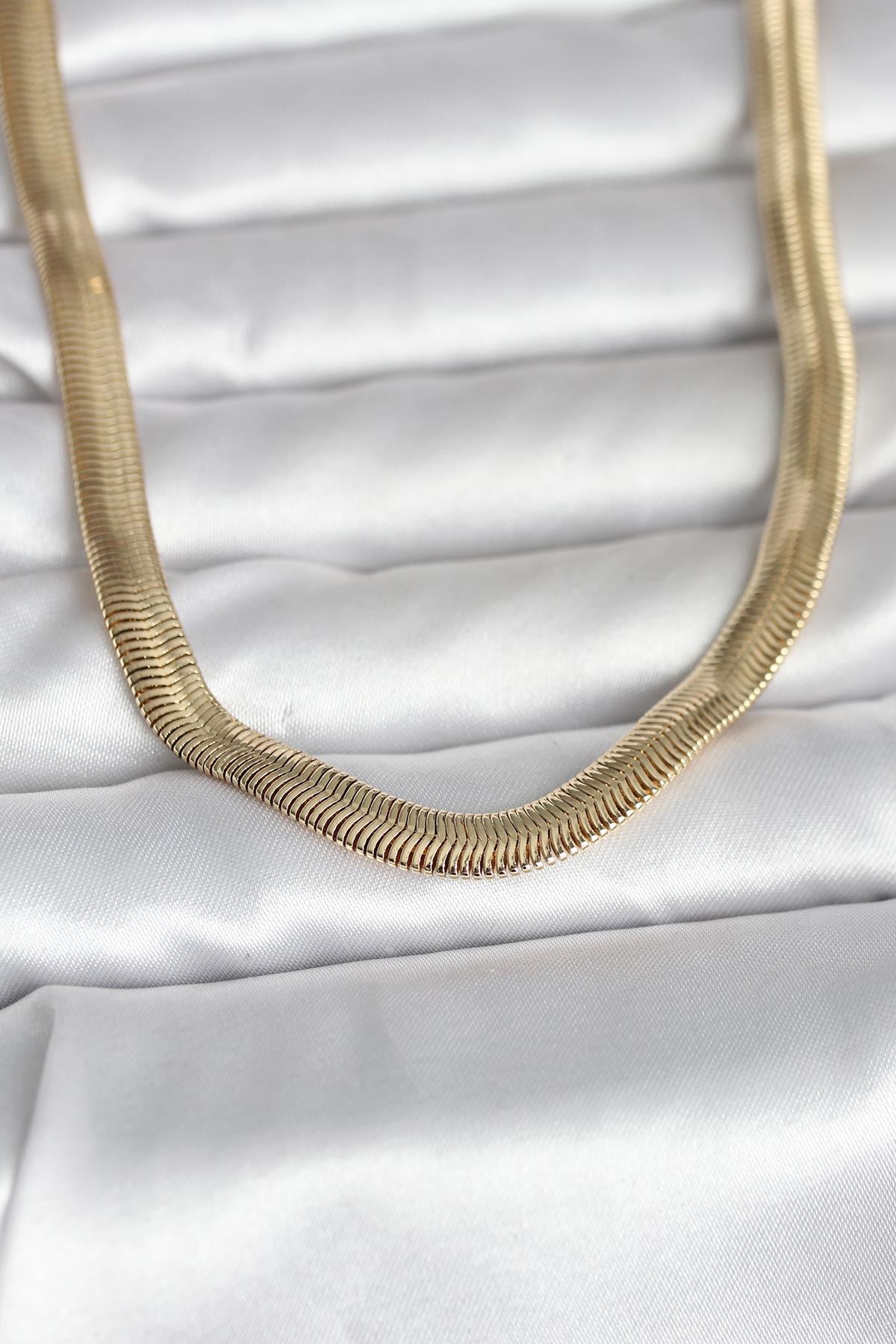 YRTCL CM 14K Gold Renk Kalın Yassı Yılan Zincir Model 45 cm Kadın Kolye