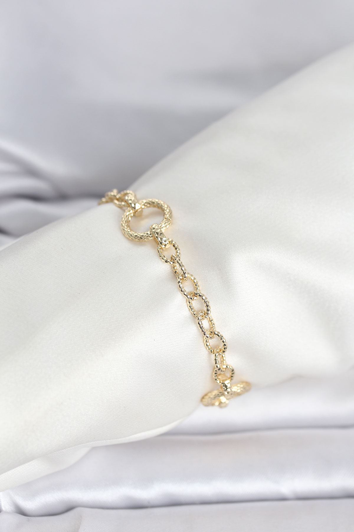 YRTCL CM 14K Gold Renk Lazerli Halka Model Kadın Bileklik