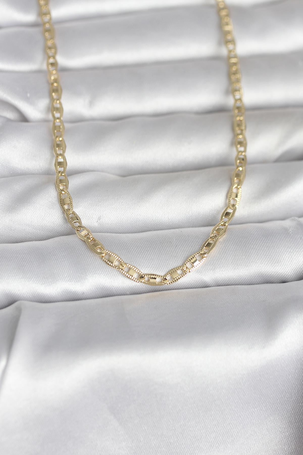 YRTCL CM 14K Gold Renk Lazer Kesim Zincirli Model 60 cm Kadın Kolye