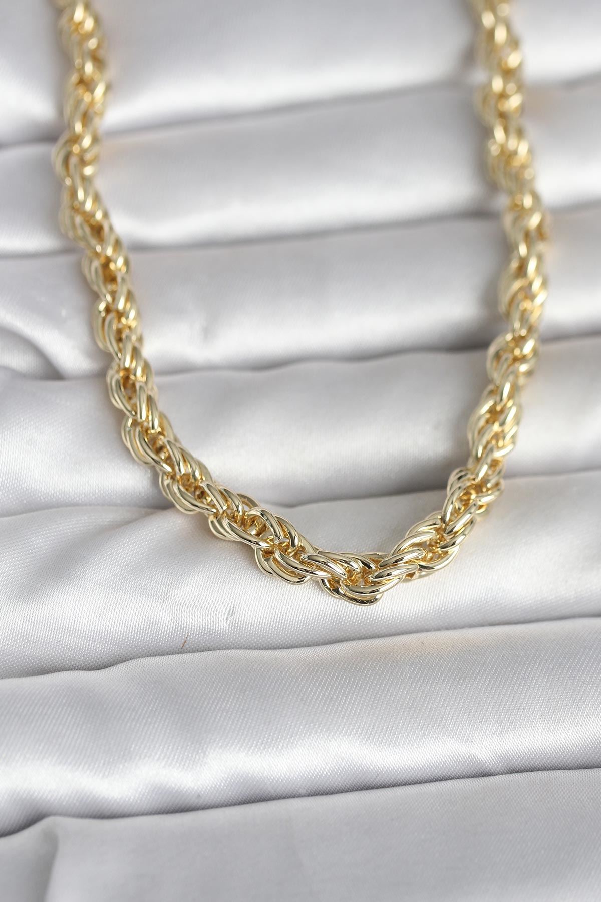 YRTCL CM 14K Gold Renk Kalın Burgu Zincirli Model 60 cm Kadın Kolye