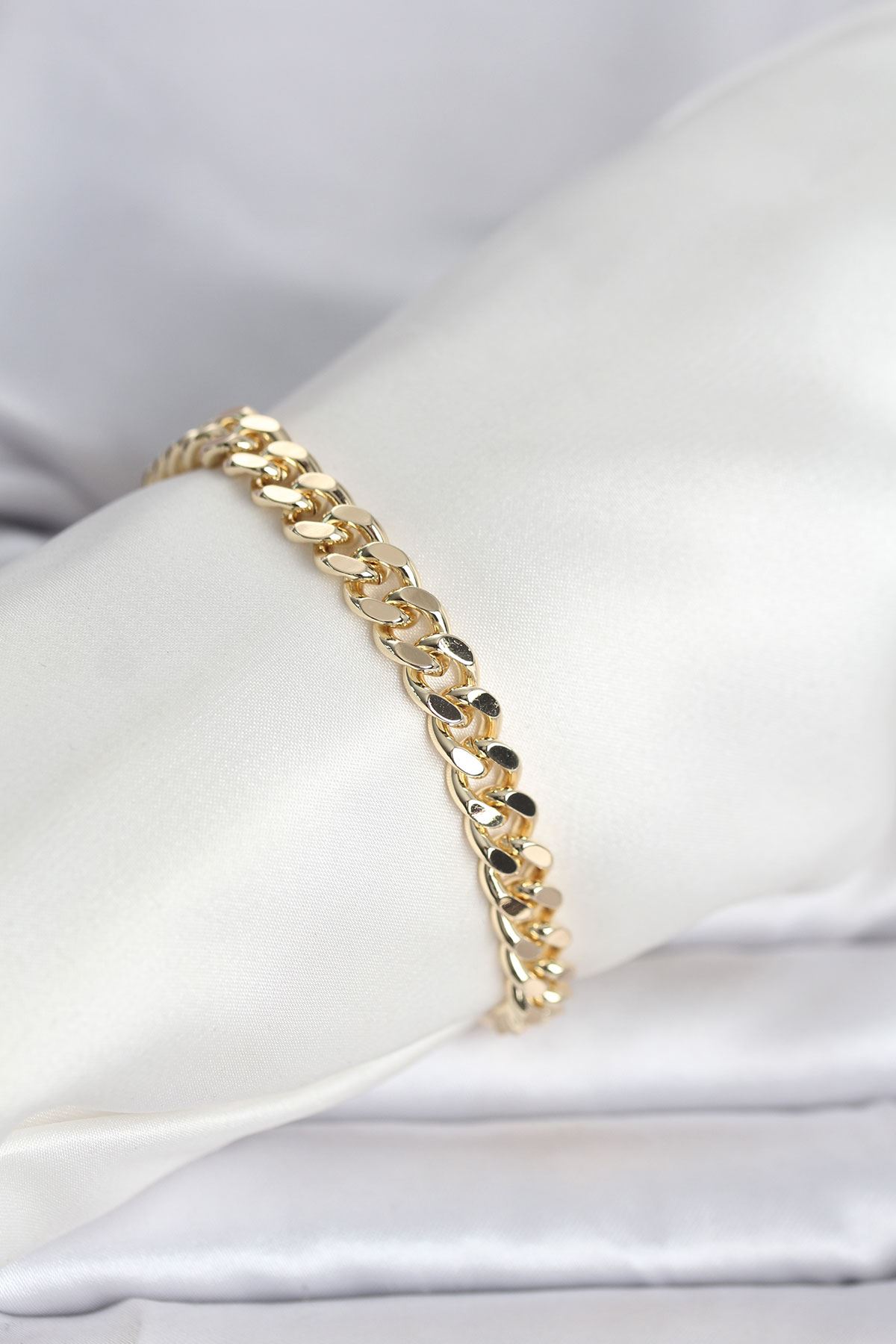 YRTCL CM 14K Gold Renk Ezme Kalın Zincir Model Kadın Bileklik