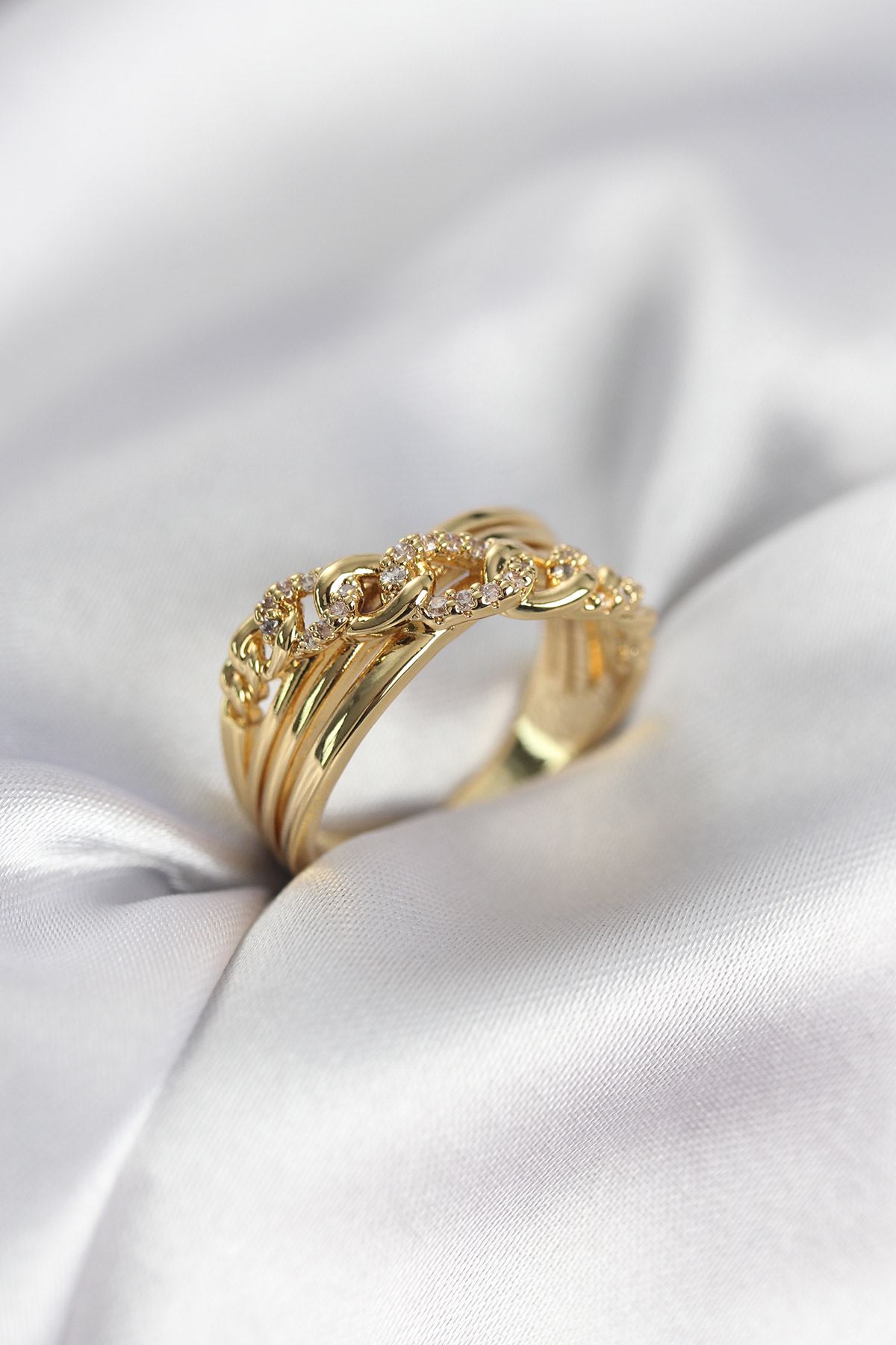 YRTCL Gold Renk Zirkon Taşlı Zincir Model Kadın Yüzük