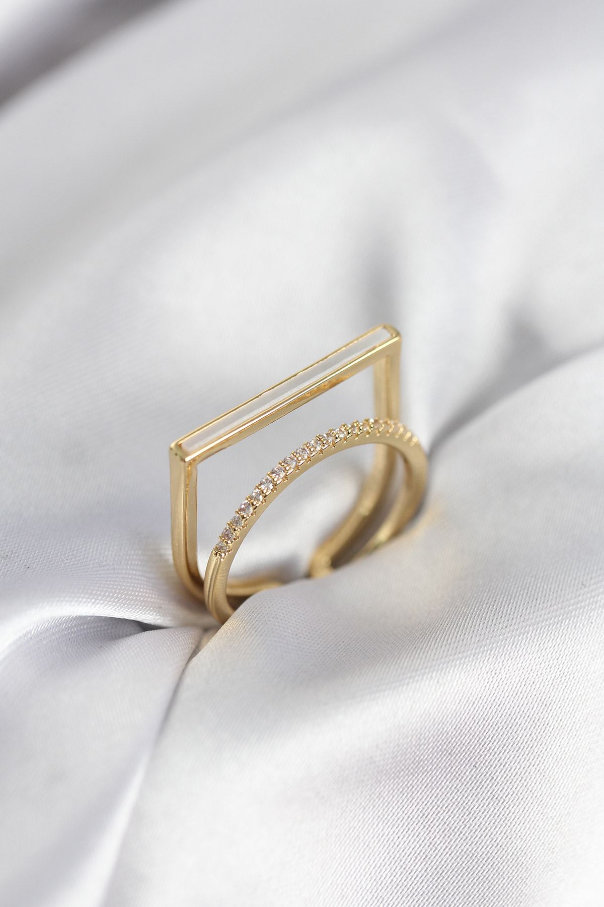 YRTCL Gold Renk Sedefli Zirkon Taşlı 2'li Kadın Yüzük