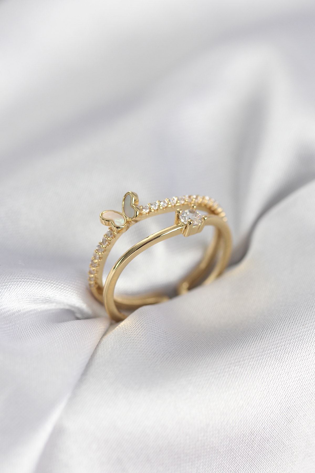 YRTCL Gold Renk 2'li Zirkon Taşlı Kelebek Model Kadın Yüzük