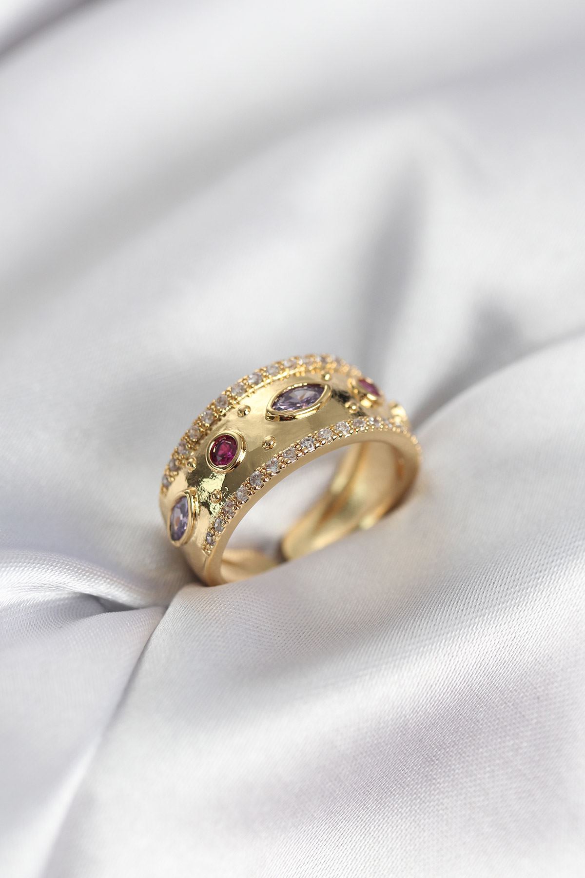 YRTCL Gold Renk Zirkon Taşlı Vintage Kadın Yüzük