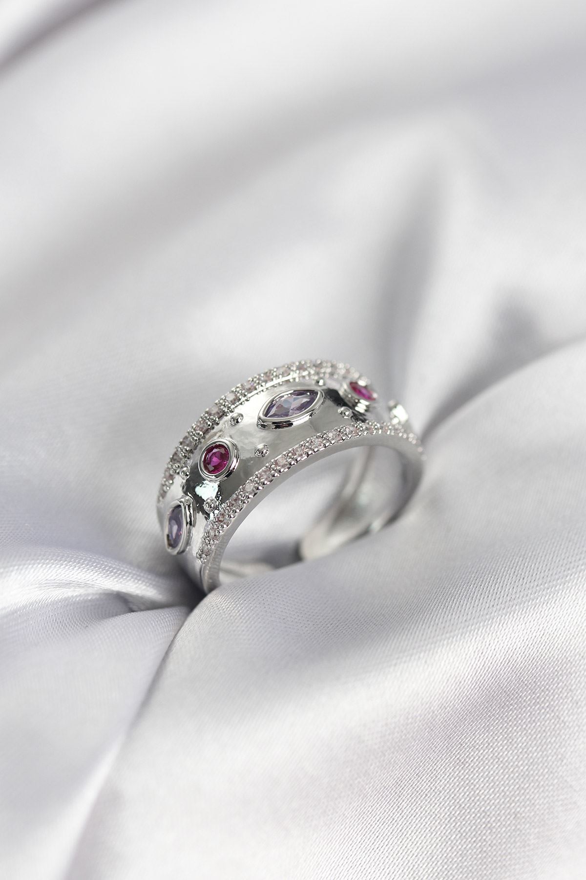 YRTCL Gümüş Renk Zirkon Taşlı Vintage Kadın Yüzük