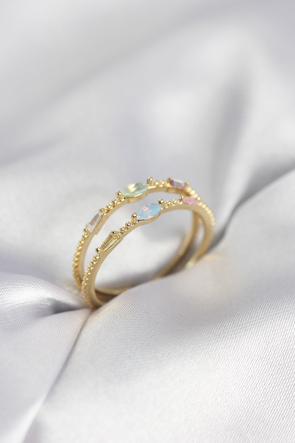 YRTCL Gold Renk Karışık Renk Zirkon Taşlı Kadın Yüzük