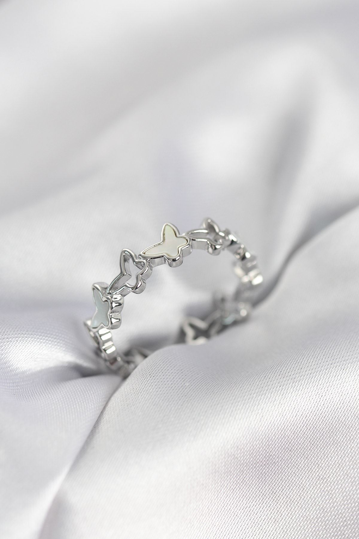 YRTCL Gümüş Renk Kelebek Model Pirinç Kadın Yüzük