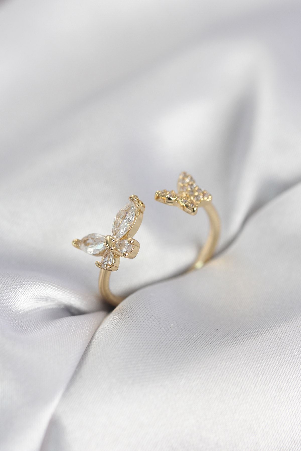 YRTCL Kelebek Model Zirkon Taşlı Gold Renk Kadın Yüzük