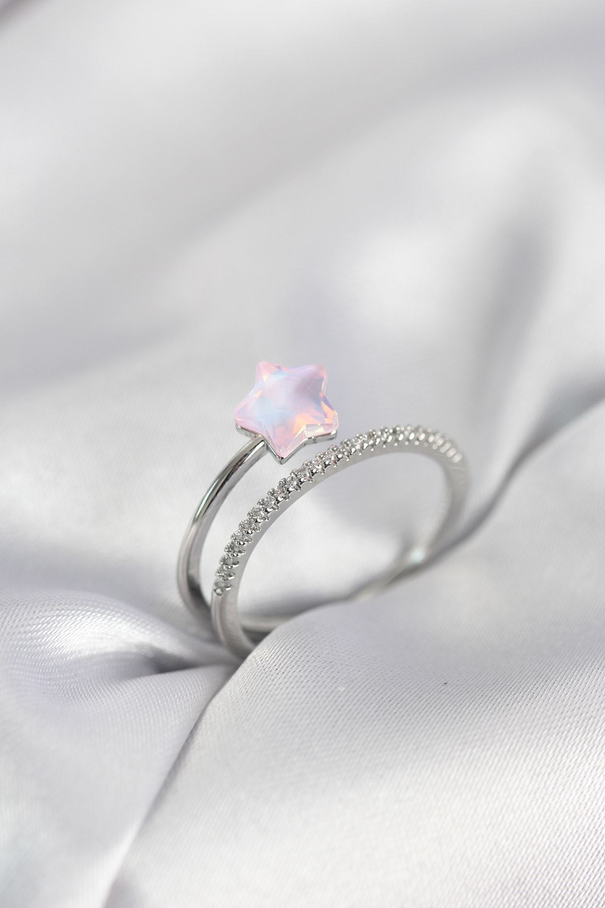 YRTCL Gümüş Renk Zirkon Taşlı Pembe Halley Model Kadın Yüzük