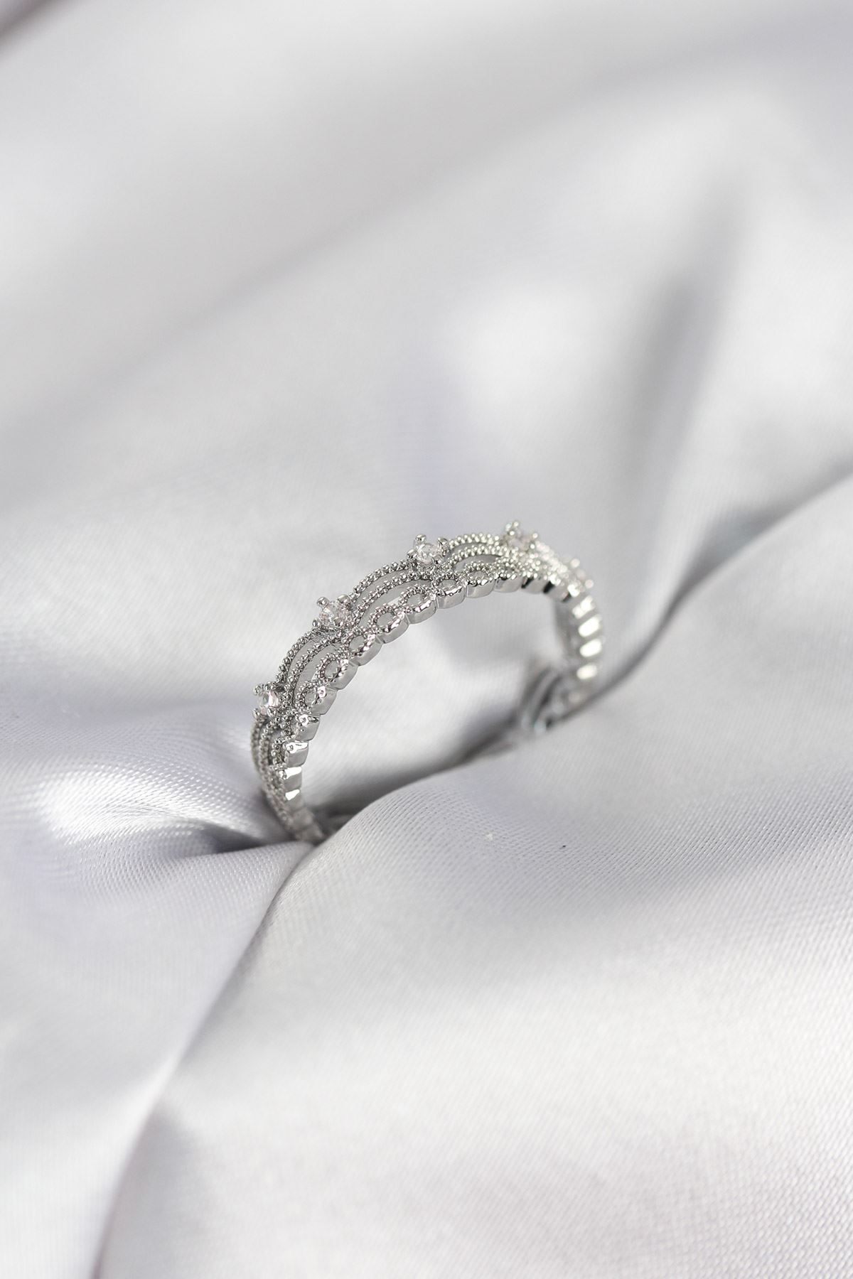 YRTCL Gümüş Renk Motif Desenli Zirkon Taşlı Kadın Yüzük