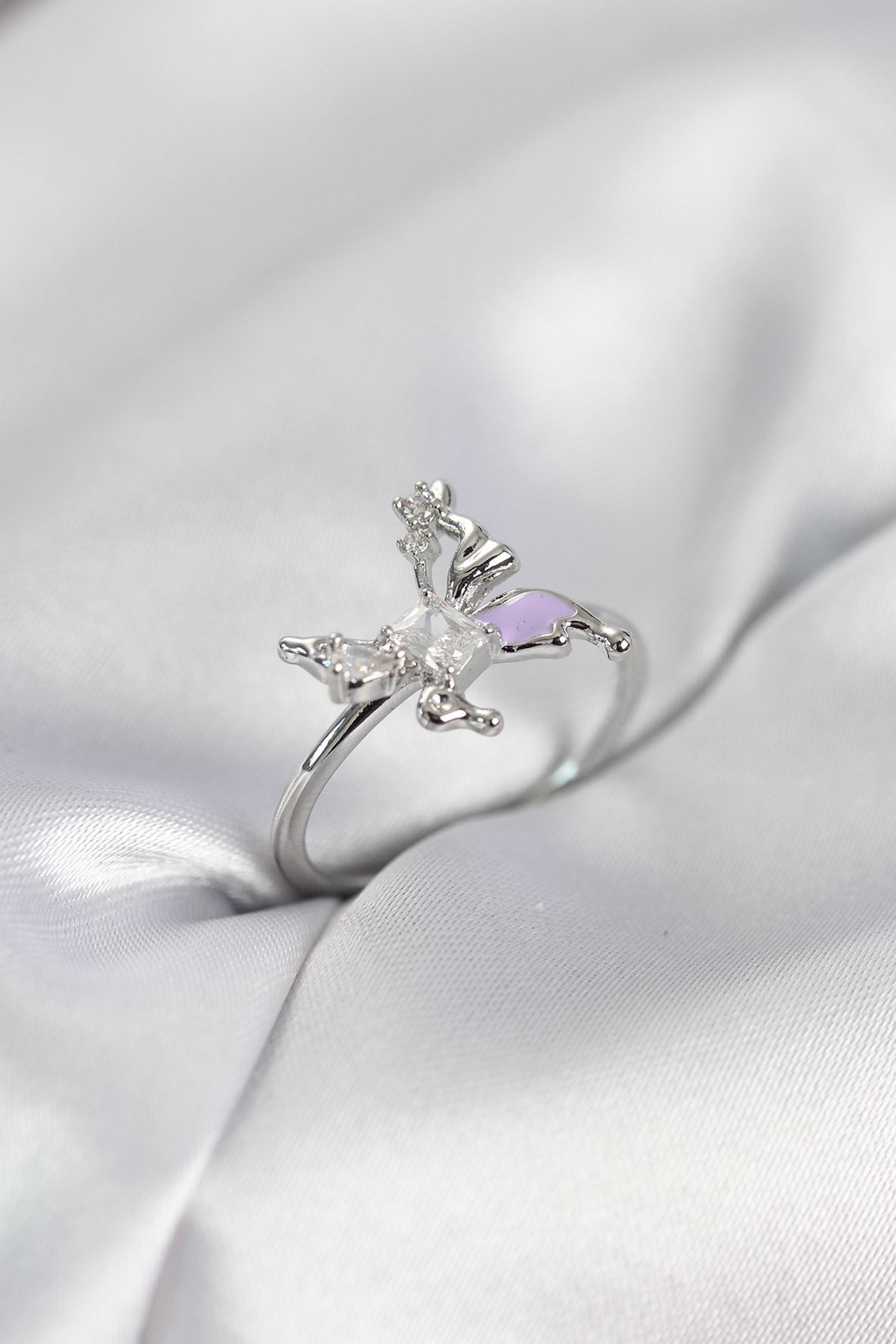 YRTCL Gümüş Renk Kelebek Model Zirkon Taşlı Kadın Yüzük