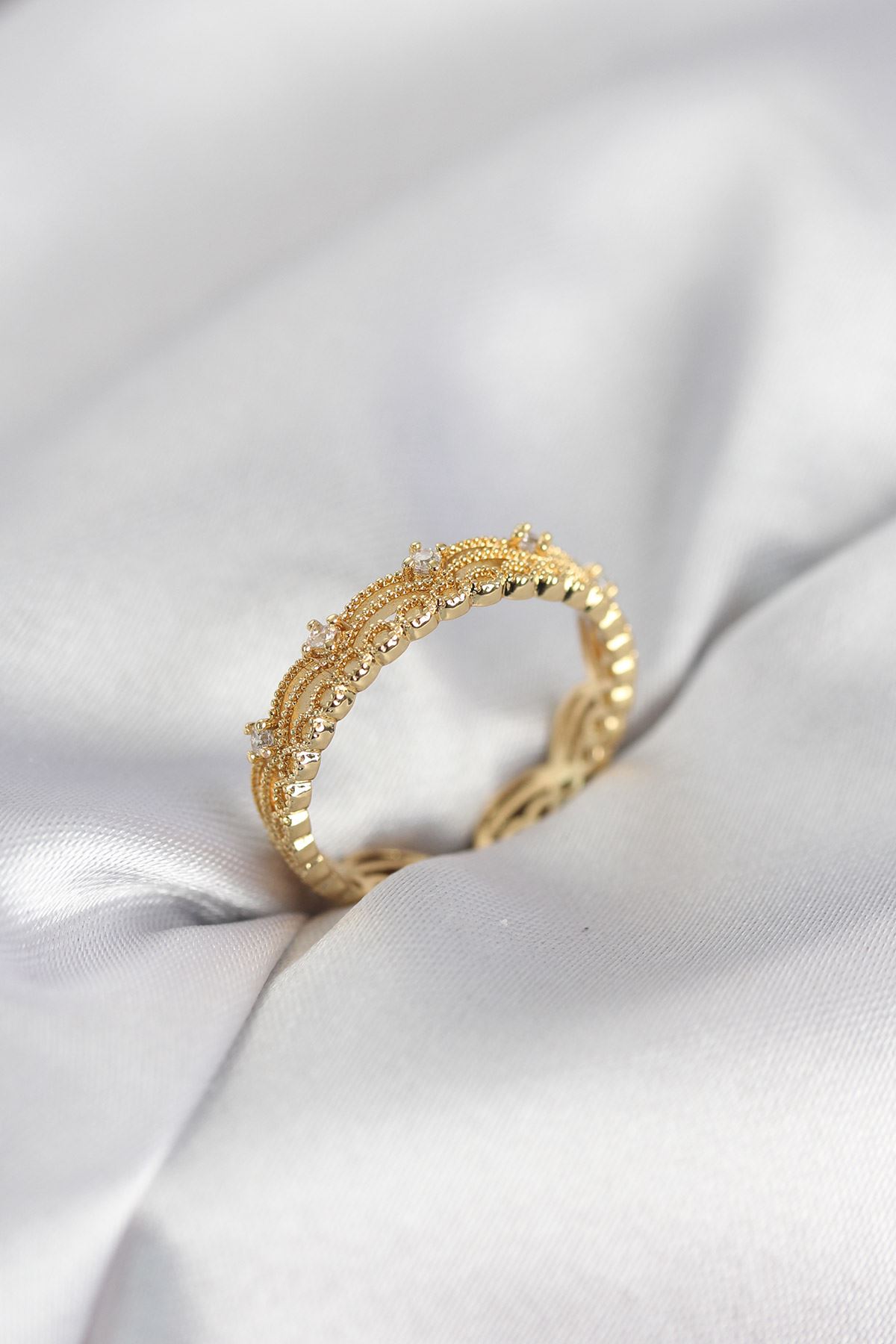 YRTCL Gold Renk Motif Desenli Zirkon Taşlı Kadın Yüzük