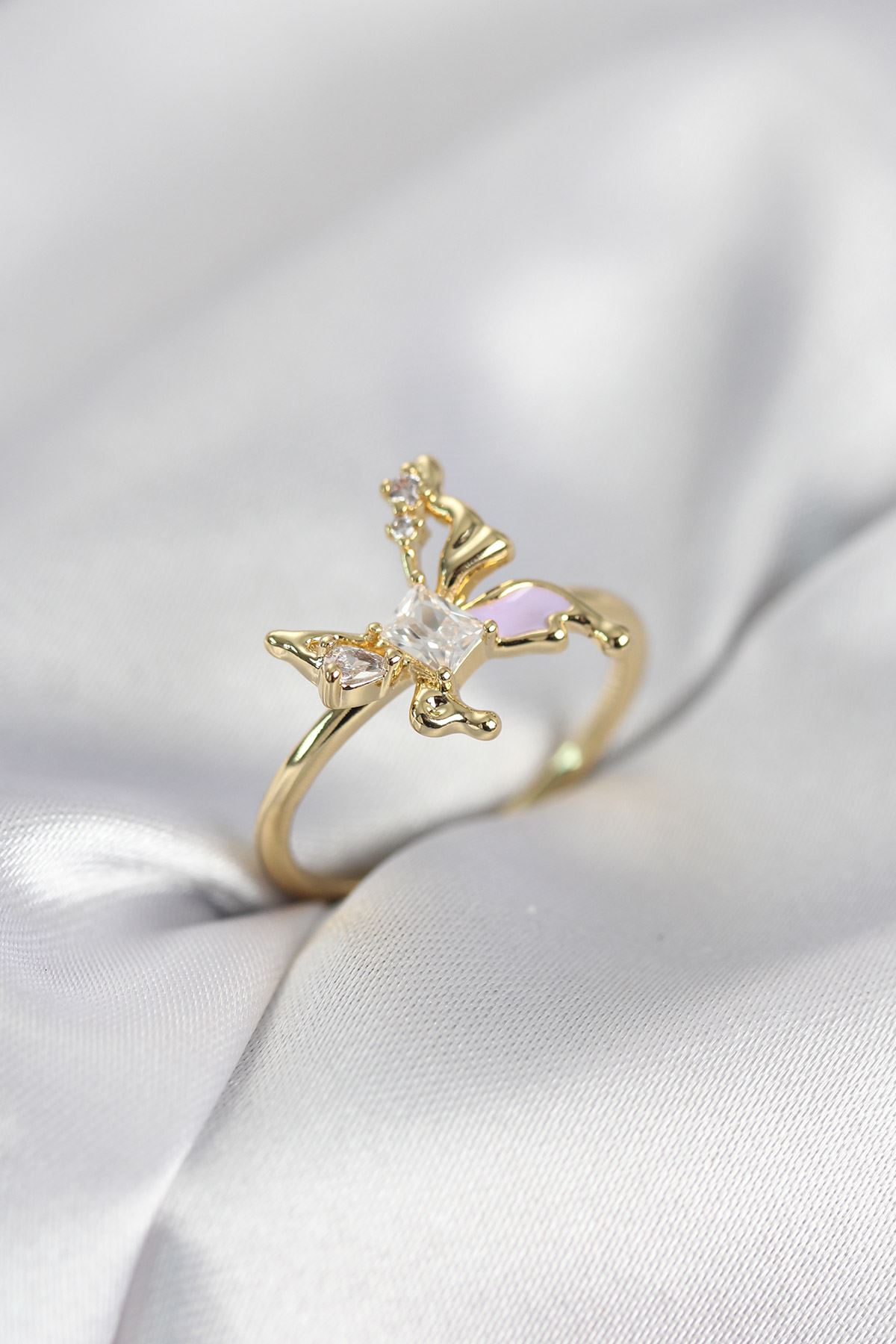 YRTCL Gold Renk Kelebek Model Zirkon Taşlı Kadın Yüzük