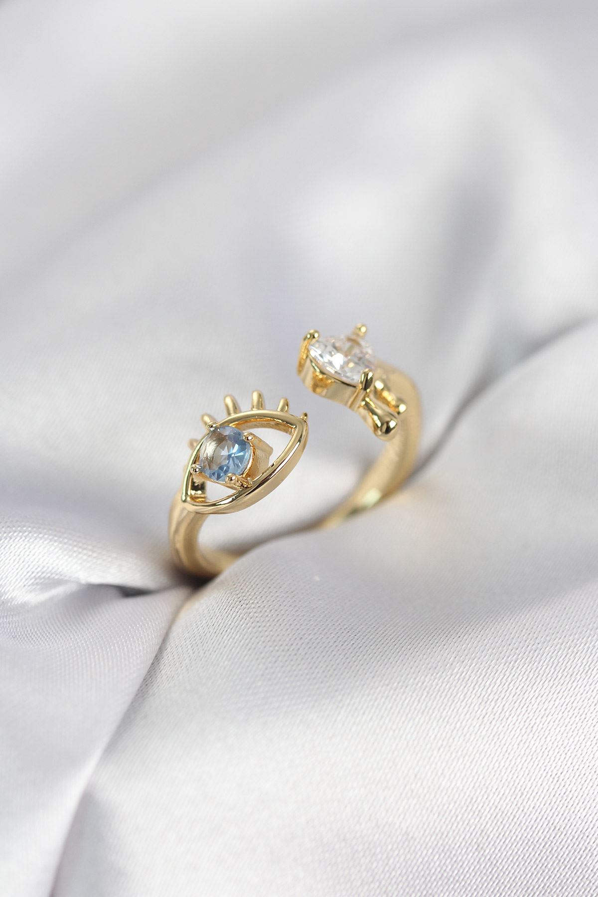 YRTCL Gözyaşı Model Gold Renk Zirkon Taşlı Kadın Yüzük