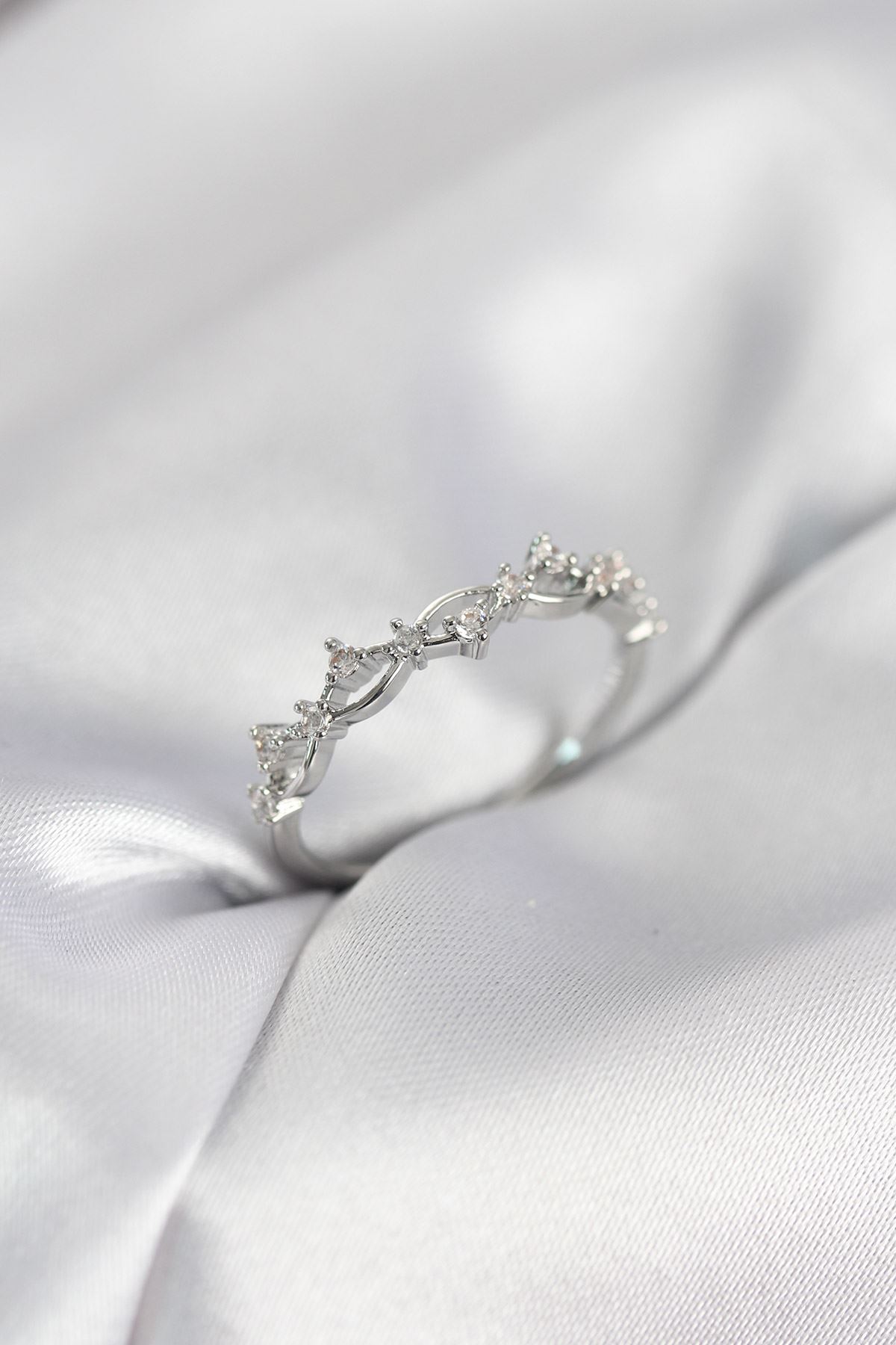 YRTCL Zirkon Taşlı Pirinç Gümüş Renk Kadın Yüzük