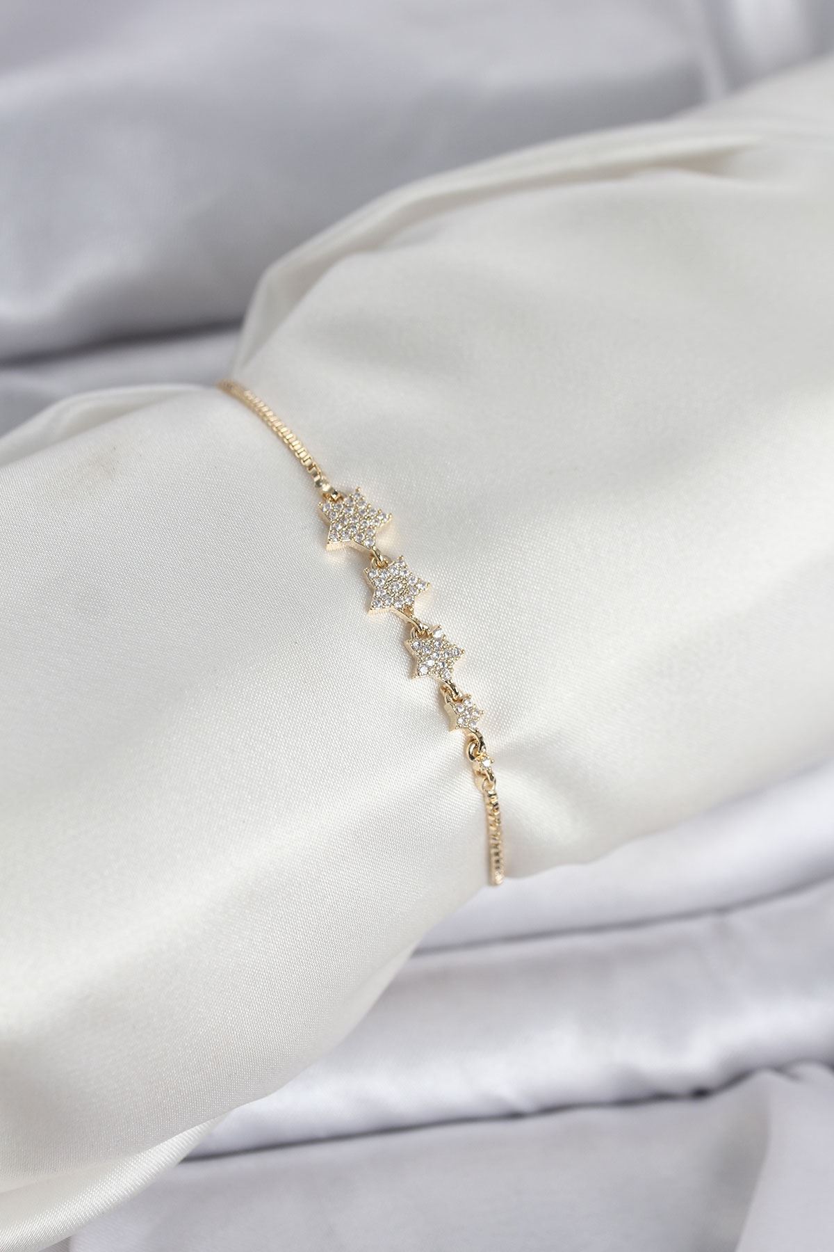 YRTCL Gold Renk Zirkon Taşlı Yıldız Model Asansörlü Kadın Bileklik