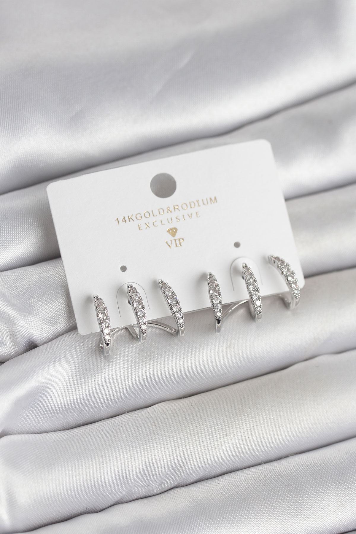 YRTCL Gümüş Renk Pirinç Zirkon Taşlı Kadın Küpe