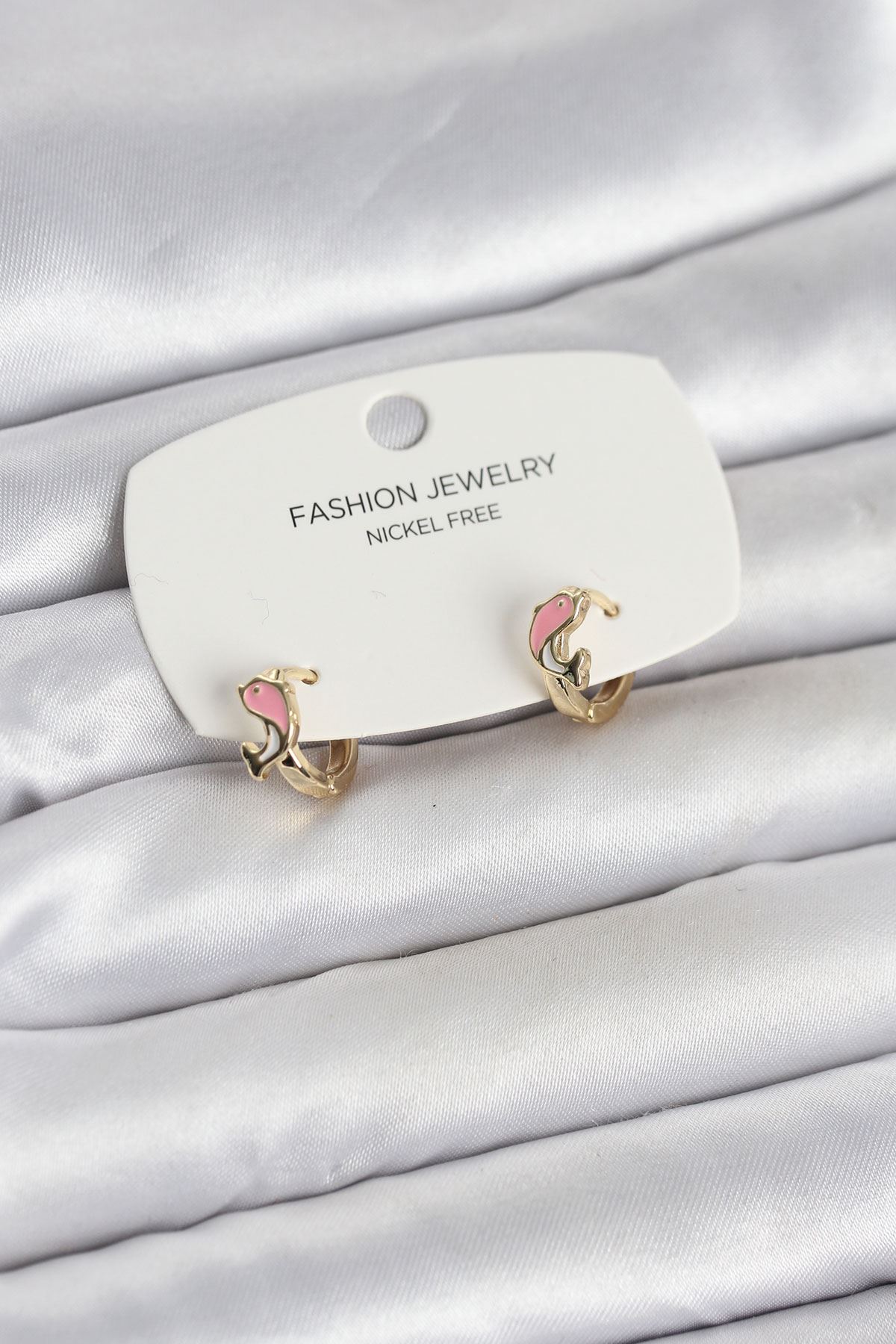 YRTCL Pembe Yunus Balığı Model Gold Renk Pirinç Çocuk Küpe