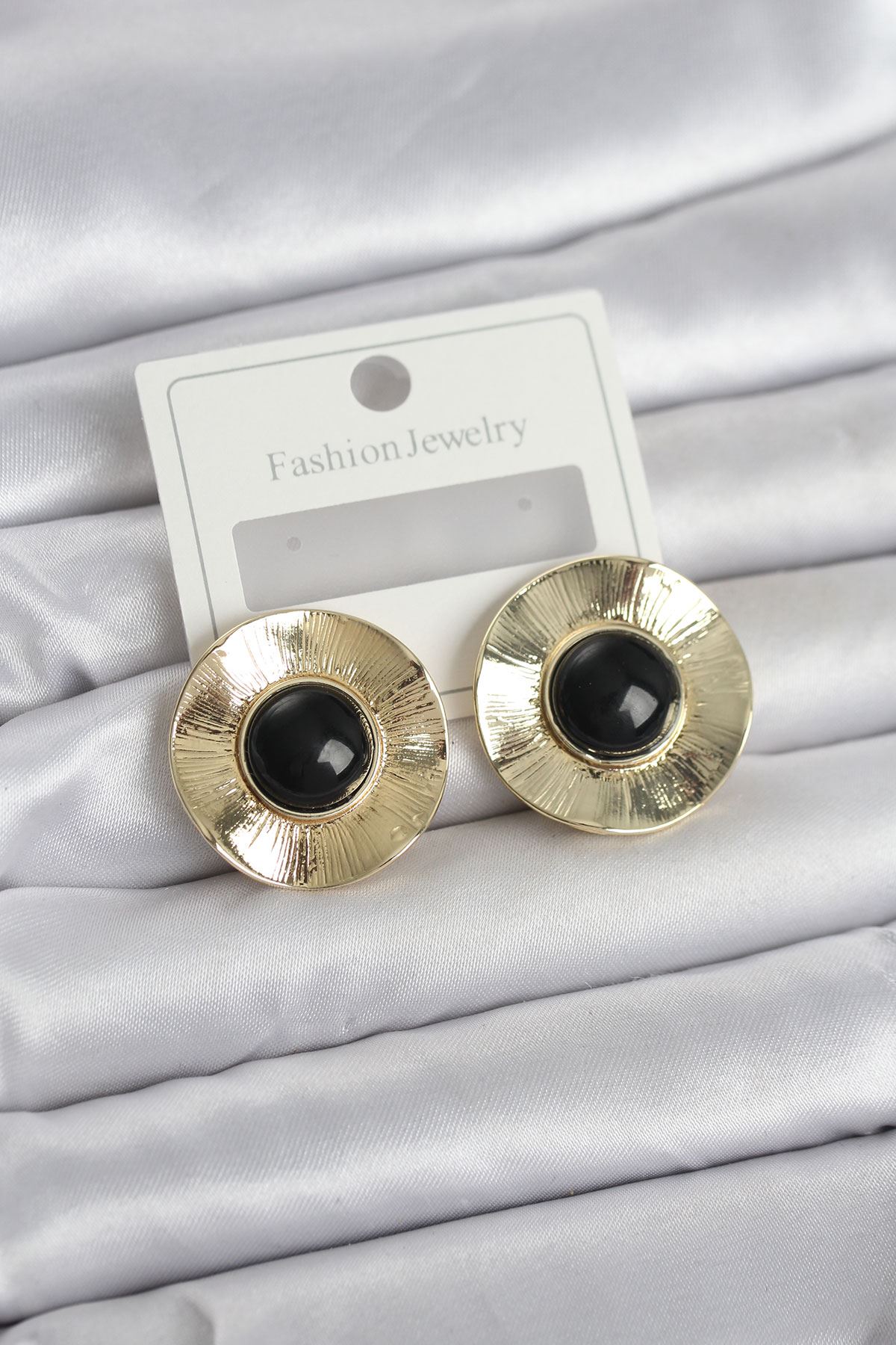 YRTCL Vintage Model Siyah Gold Renk Pirinç Kadın Küpe