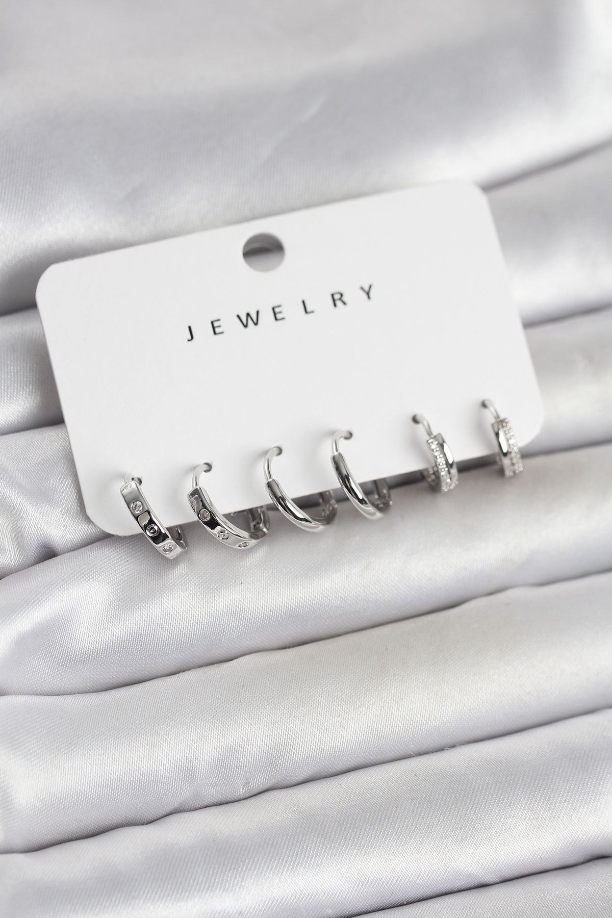 YRTCL Gümüş Renk Pirinç 3 Çift Kadın Küpe Seti