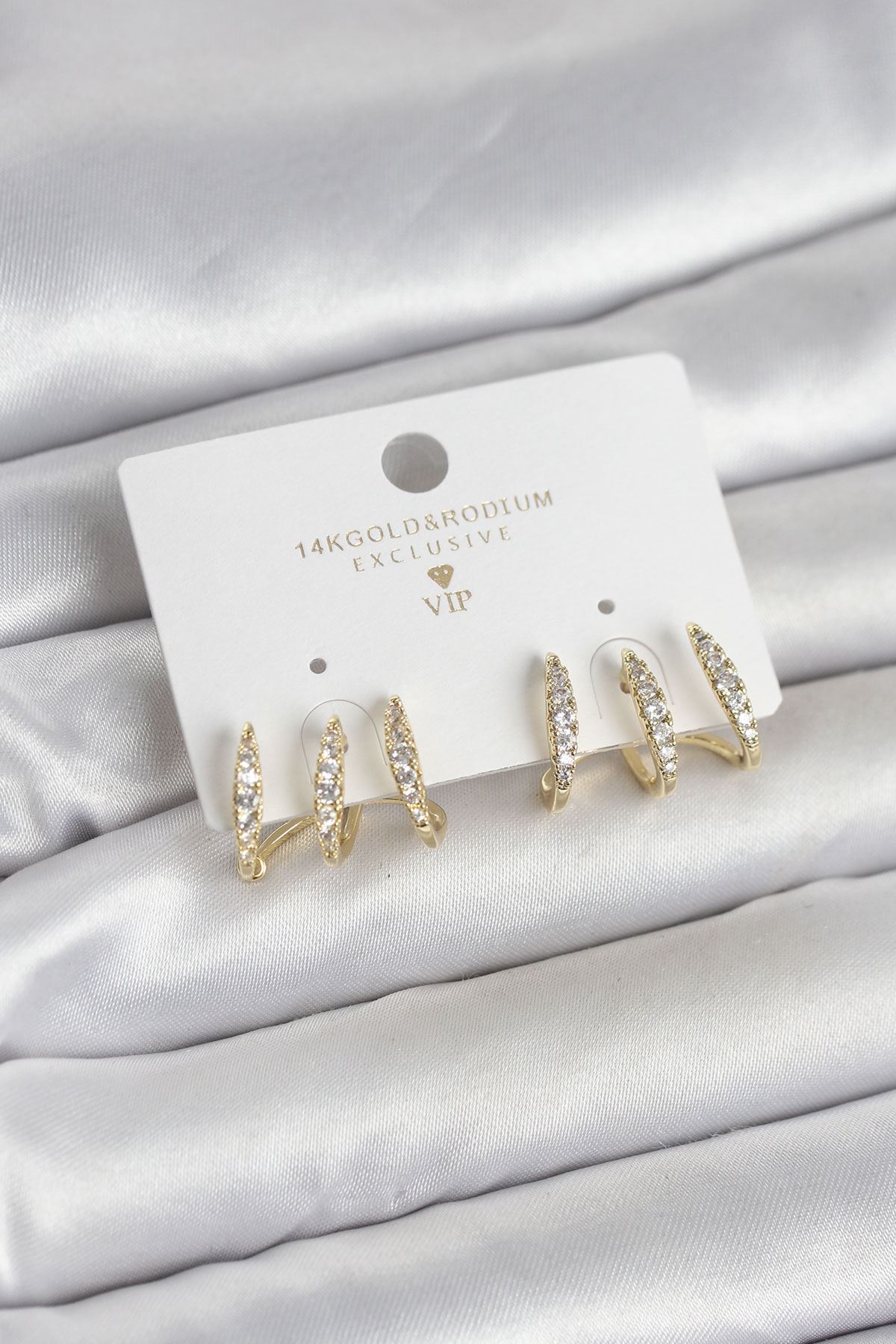 YRTCL Gold Renk Pirinç Zirkon Taşlı Kadın Küpe