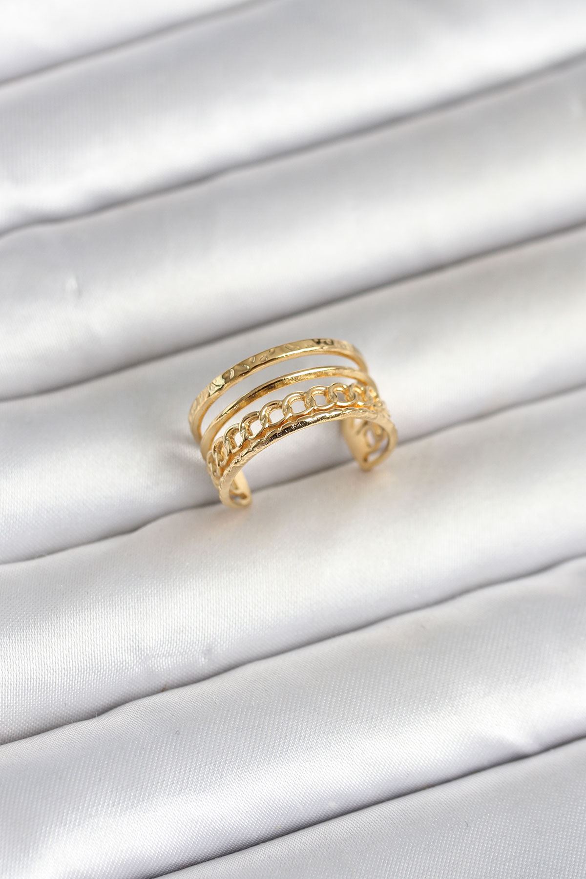 YRTCL 316L Çelik Gold Renk Zincirli Vintage Model Kadın Yüzük