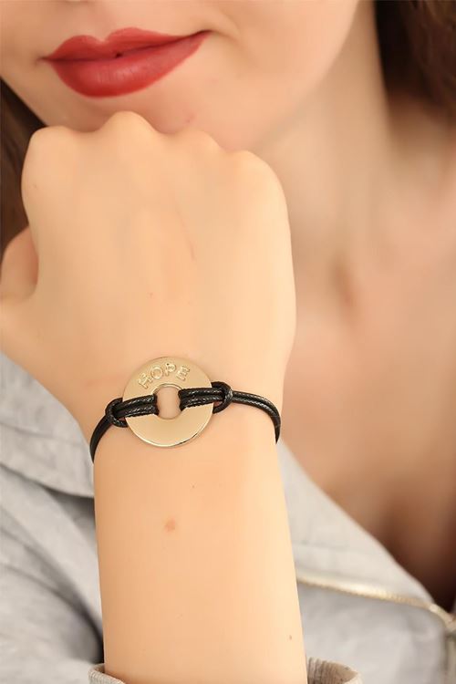 YRTCL HOPE (Umutlu) Siyah Deri İpli Unisex Mood Bileklik