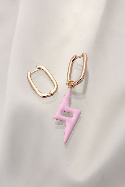 YRTCL Pembe Şimşek Model Çelik Küpe