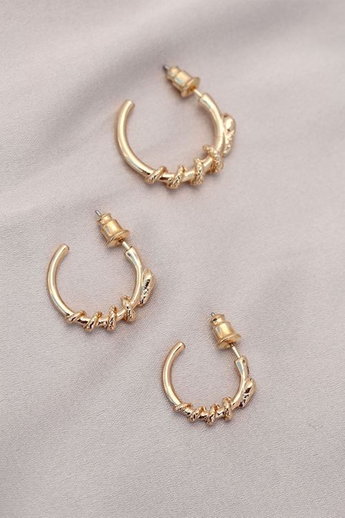 YRTCL Yılan Tasarımlı Halka Model Gold Metal Küpe Seti