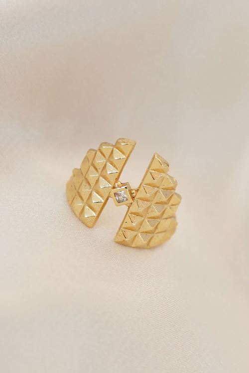 YRTCL Ayarlamalı Gold Renk Metal Zirkon Taşlı Piramit Yüzük