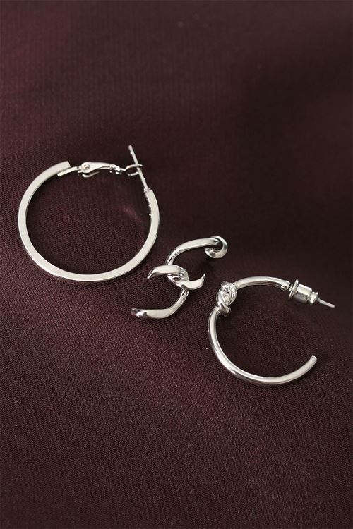 YRTCL Düğüm Model Gümüş Renk Metal Çoklu Halka Küpe