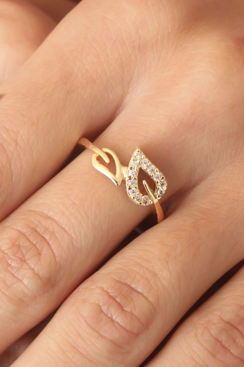 YRTCL Zirkon Taşlı Gold Renk Yaprak Model Kadın Yüzük