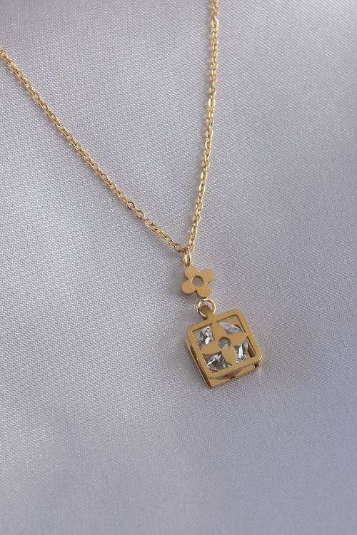 YRTCL 316L Çelik Gold Renk Çiçek Figür Zirkon Taş Detay Kadın Kolye