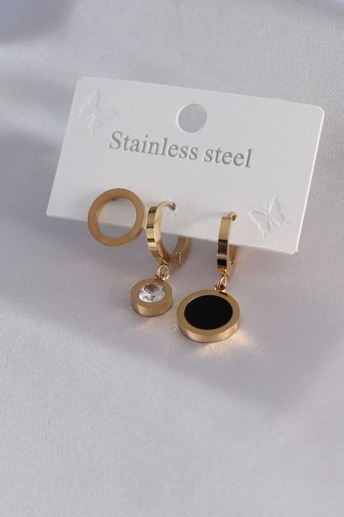 YRTCL 316L Çelik Gold Renk Daire Model Zirkon Taş Detay Kadın Küpe Kombini