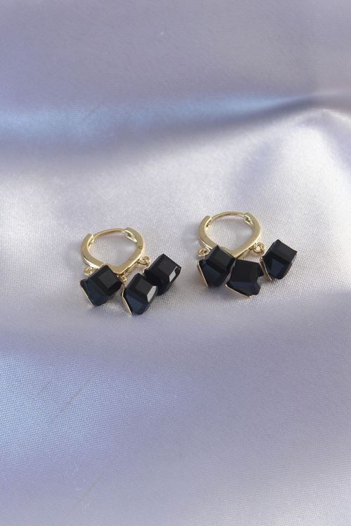 YRTCL Gold Renk Siyah Kare Model Sallantı Kadın Küpe