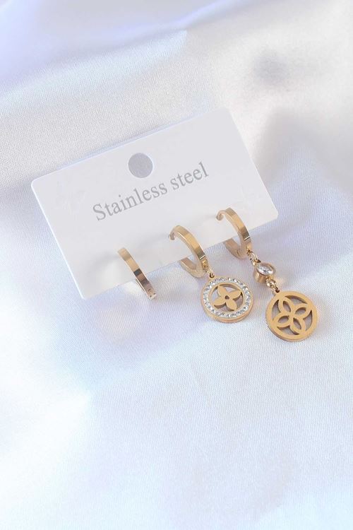 YRTCL 316L Çelik Gold Renk Çiçek Model Zirkon Taşlı Kadın Küpe