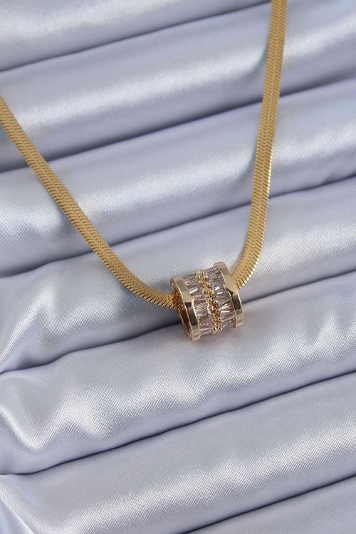 YRTCL 316L Çelik Gold Renk İtalyan Zincir Model Zirkon Taşlı Kadın Kolye