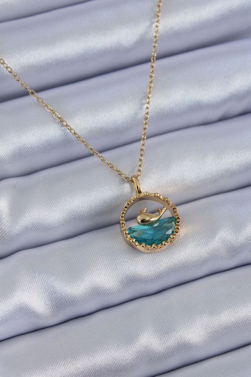 YRTCL 316L Çelik Gold Renk Balina Figür Kristal Taşlı Kadın Kolye