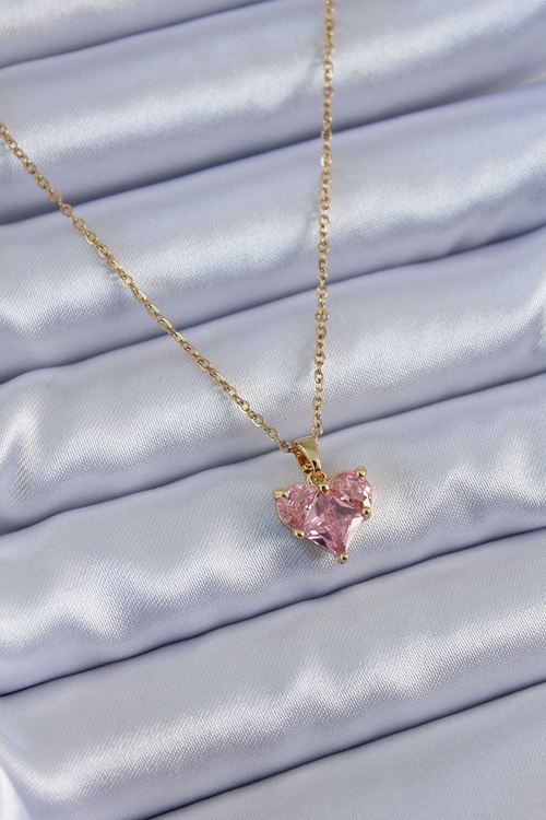 YRTCL 316L Çelik Gold Renk Kristal Kalp Model Kadın Kolye